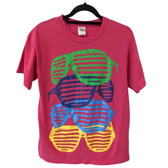 Black Wax Mens Shutter Shades T Shirt Sz M Neon Pink Retro 80s 90s Large Graphic - Picture 2 of 8